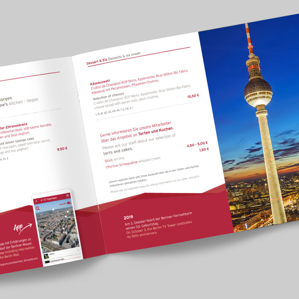 Gestaltung von Speisekarten für Berliner Fernsehturm